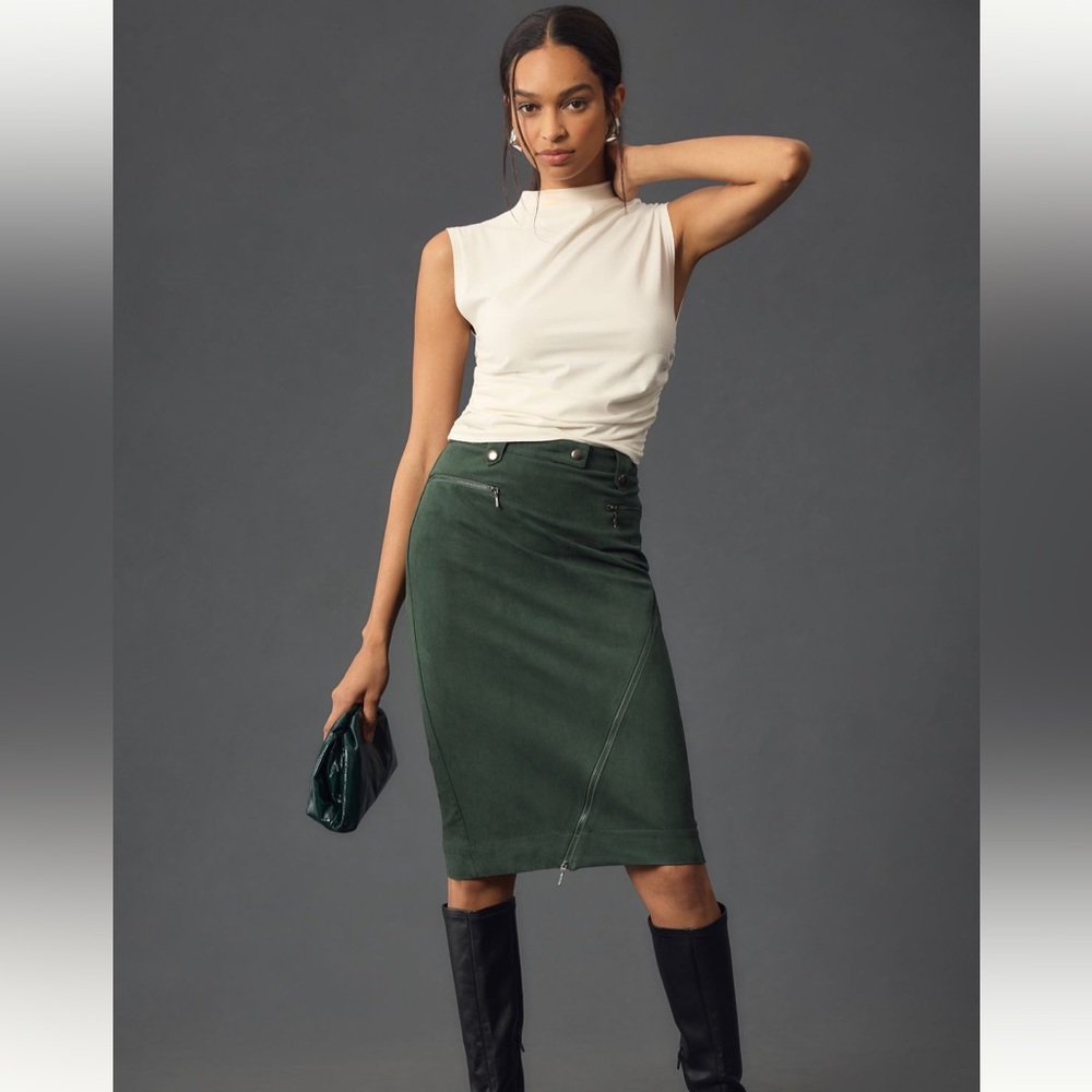 Maeve Slim Slit Moto Midi Skirt - Size 6
